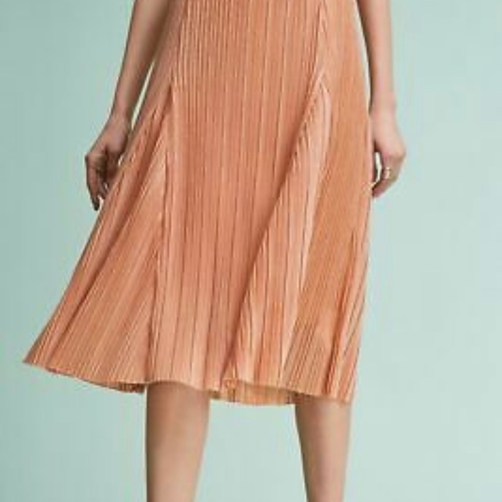 {Anthro} Maeve Ambra Pleated Rose Gold Skirt